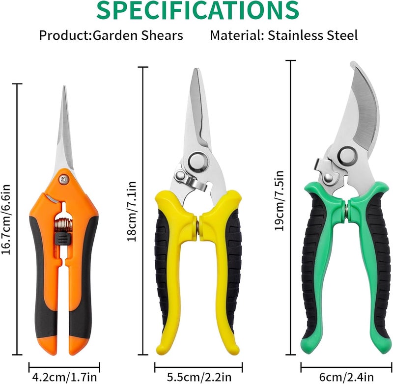 Drametic+ Garden Pruning Shears 3 Pack Gardening Shears Garden Scissors Stainless Steel Plant Flower Scissors Clippers Pruning Shears tijeras de jardinería - Image 3